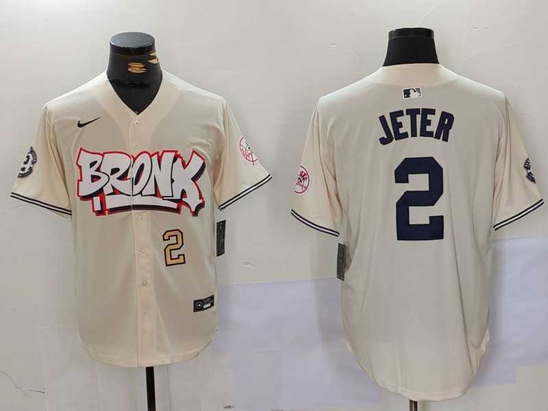 Mens New York Yankees #2 Derek Jeter Cream Limited Stitched Baseball Jerseys